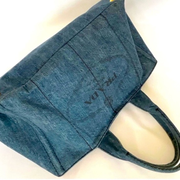 Low start-Prada Canapa Distressed Patch Denim Blue Handbag - Picture 1 of 14